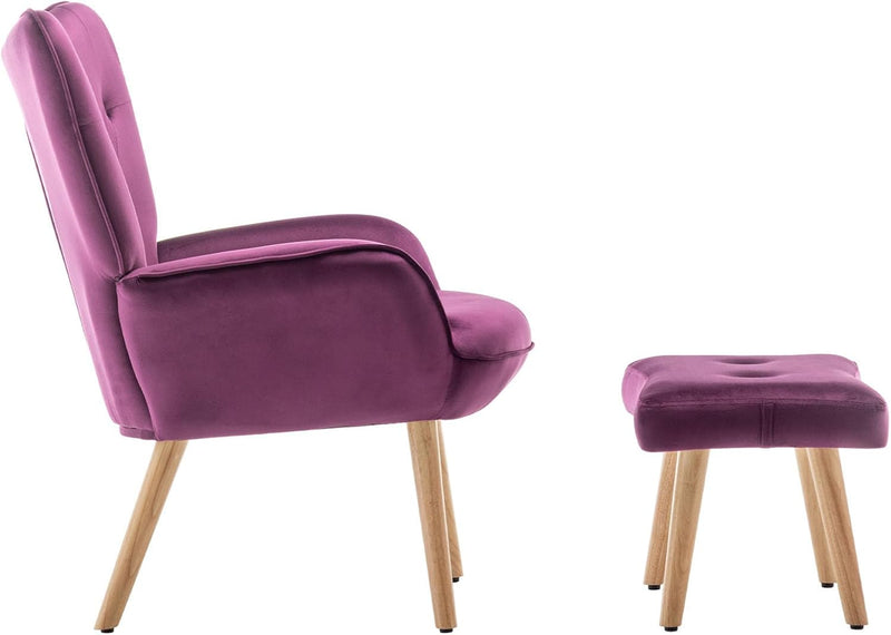 Armchair with Footstool Comfy Velvet Living Room Reading