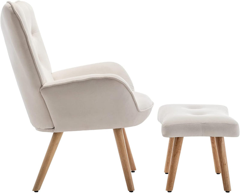 Armchair with Footstool Comfy Velvet Living Room Reading
