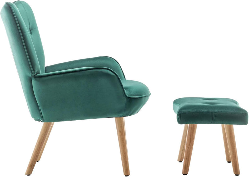 Armchair with Footstool Comfy Velvet Living Room Reading