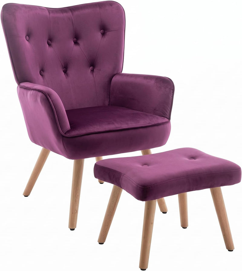 Armchair with Footstool Comfy Velvet Living Room Reading