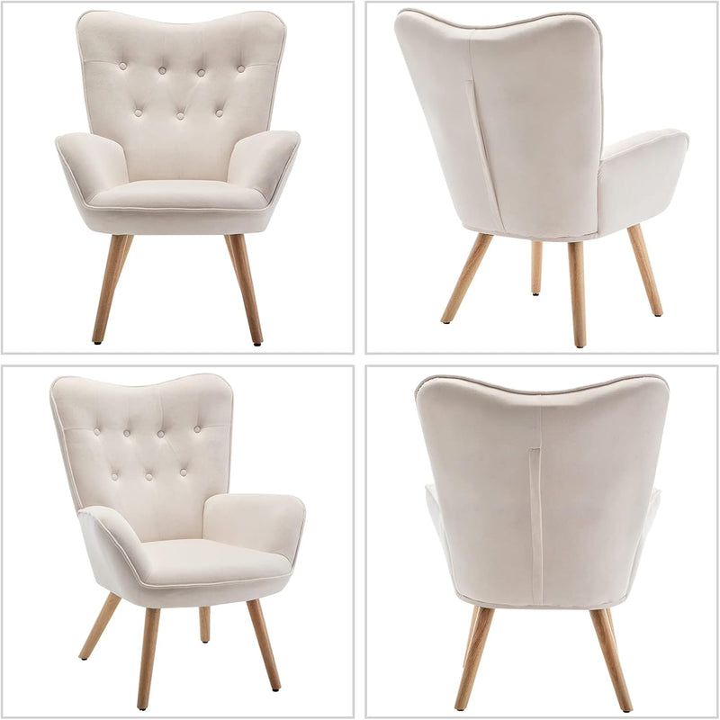 Armchair with Footstool Comfy Velvet Living Room Reading