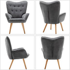 Armchair with Footstool Comfy Velvet Living Room Reading