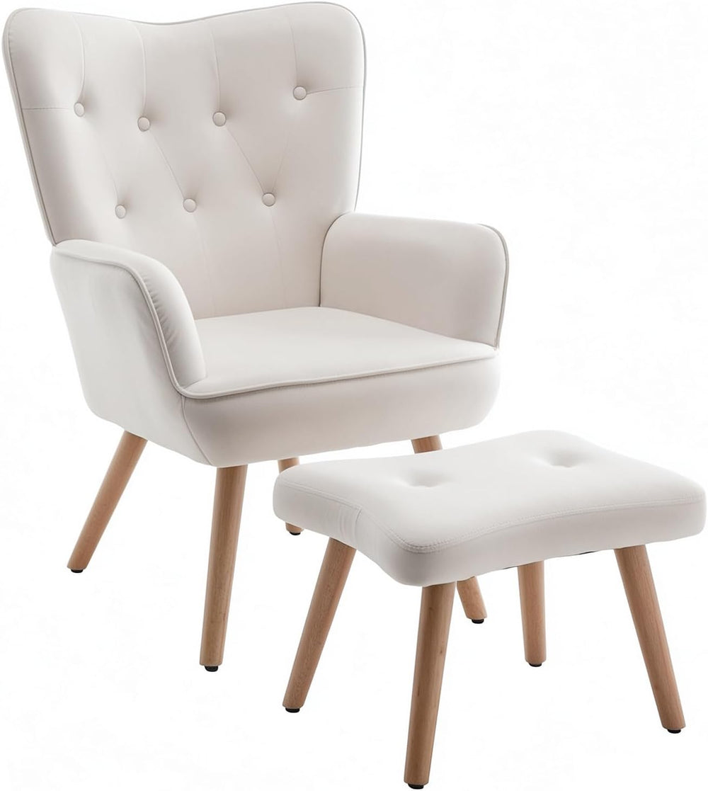 Armchair with Footstool Comfy Velvet Living Room Reading