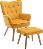 Armchair with Footstool Comfy Velvet Living Room Reading