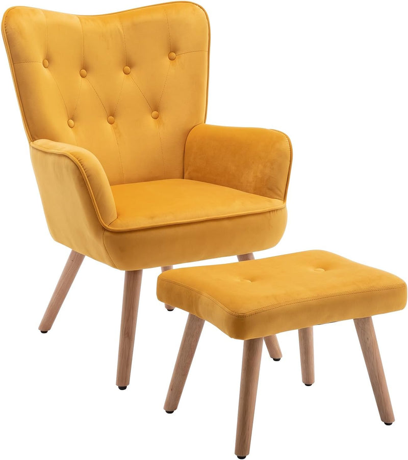 Armchair with Footstool Comfy Velvet Living Room Reading