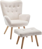 Armchair with Footstool Comfy Velvet Living Room Reading