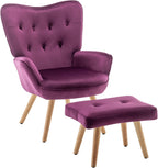 Armchair with Footstool Comfy Velvet Living Room Reading