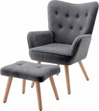 Armchair with Footstool Comfy Velvet Living Room Reading