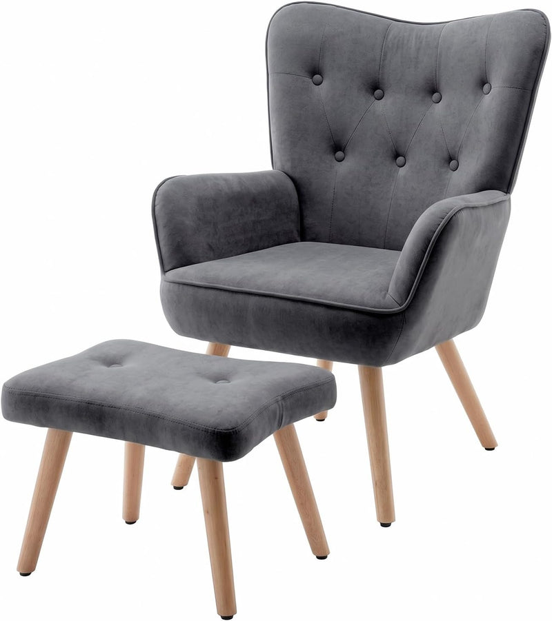 Armchair with Footstool Comfy Velvet Living Room Reading