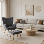 Armchair with Footstool Comfy Velvet Living Room Reading