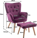 Armchair with Footstool Comfy Velvet Living Room Reading