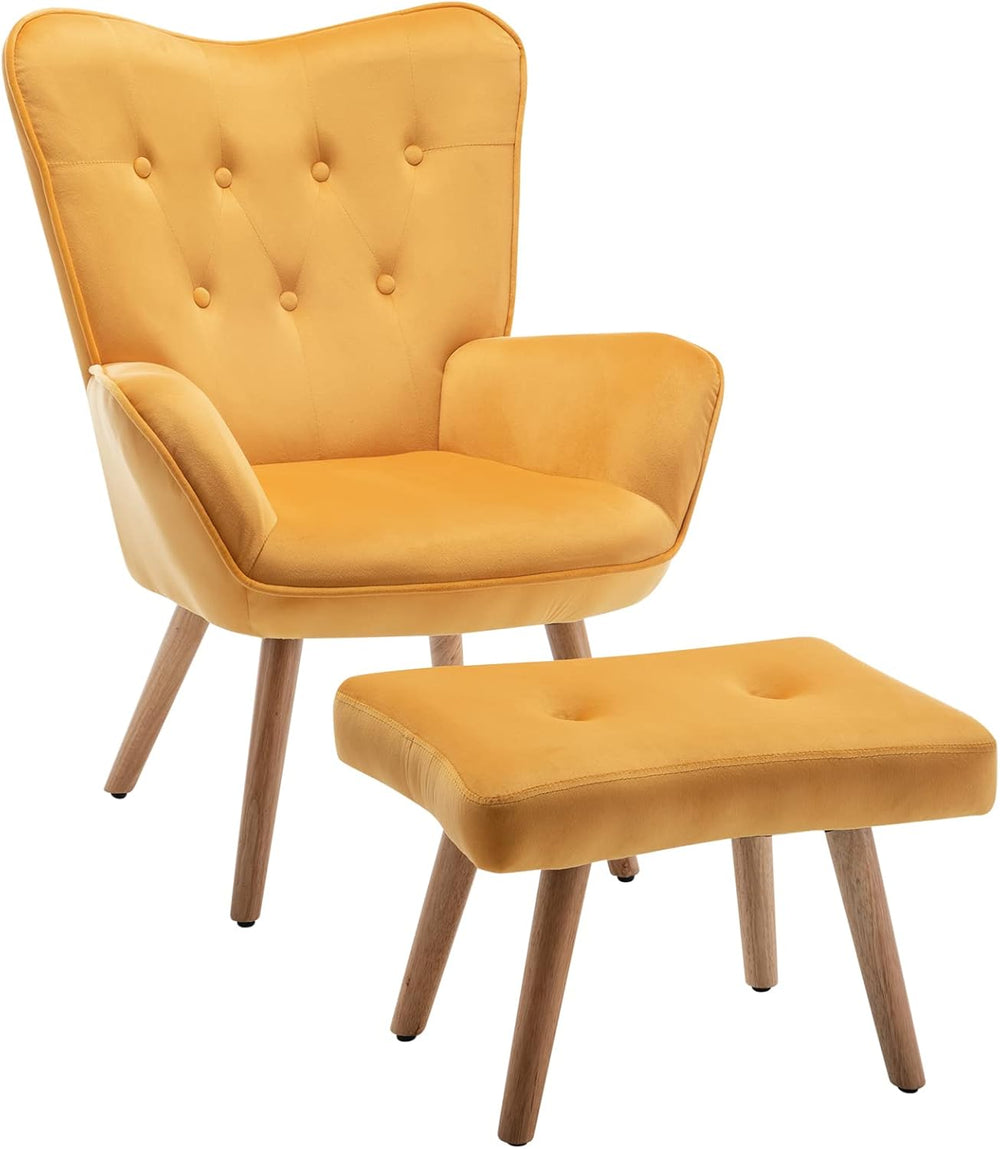 Armchair with Footstool Comfy Velvet Living Room Reading