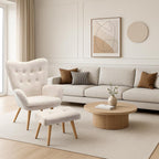 Armchair with Footstool Comfy Velvet Living Room Reading