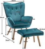Armchair with Footstool Comfy Velvet Living Room Reading