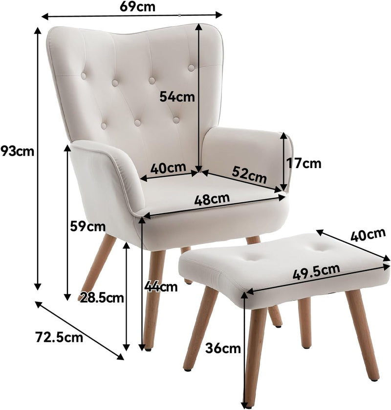 Armchair with Footstool Comfy Velvet Living Room Reading