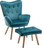 Armchair with Footstool Comfy Velvet Living Room Reading