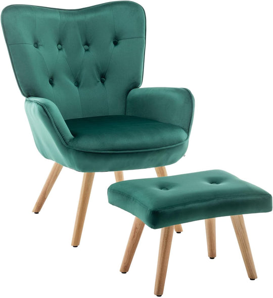 Armchair with Footstool Comfy Velvet Living Room Reading