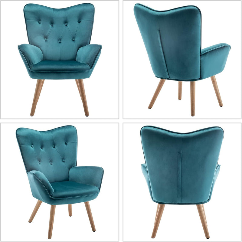 Armchair with Footstool Comfy Velvet Living Room Reading