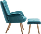 Armchair with Footstool Comfy Velvet Living Room Reading
