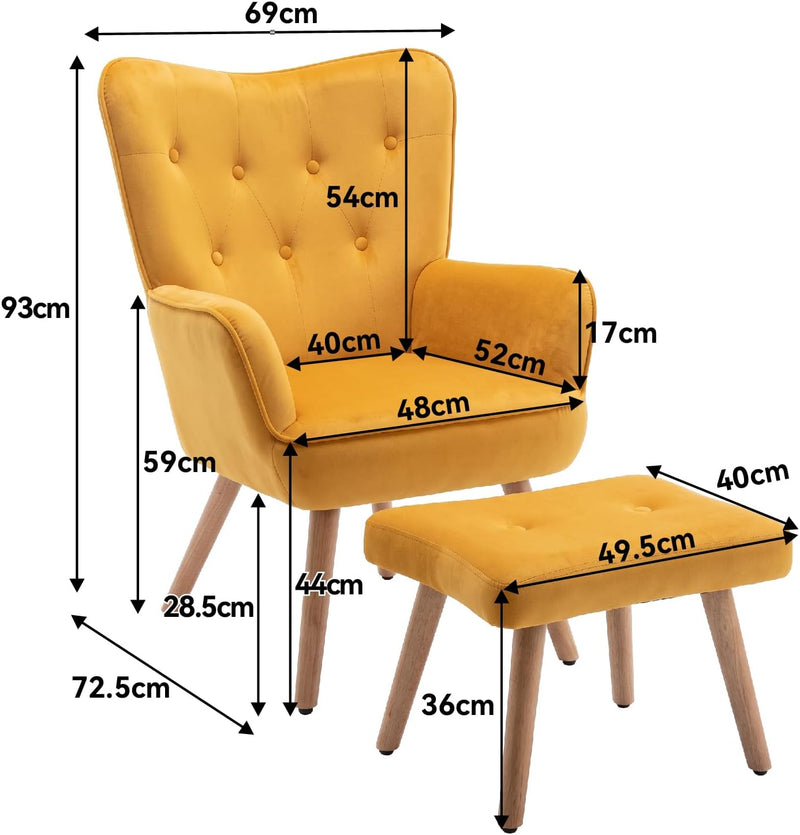 Armchair with Footstool Comfy Velvet Living Room Reading