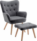 Armchair with Footstool Comfy Velvet Living Room Reading