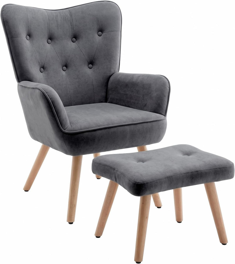 Armchair with Footstool Comfy Velvet Living Room Reading