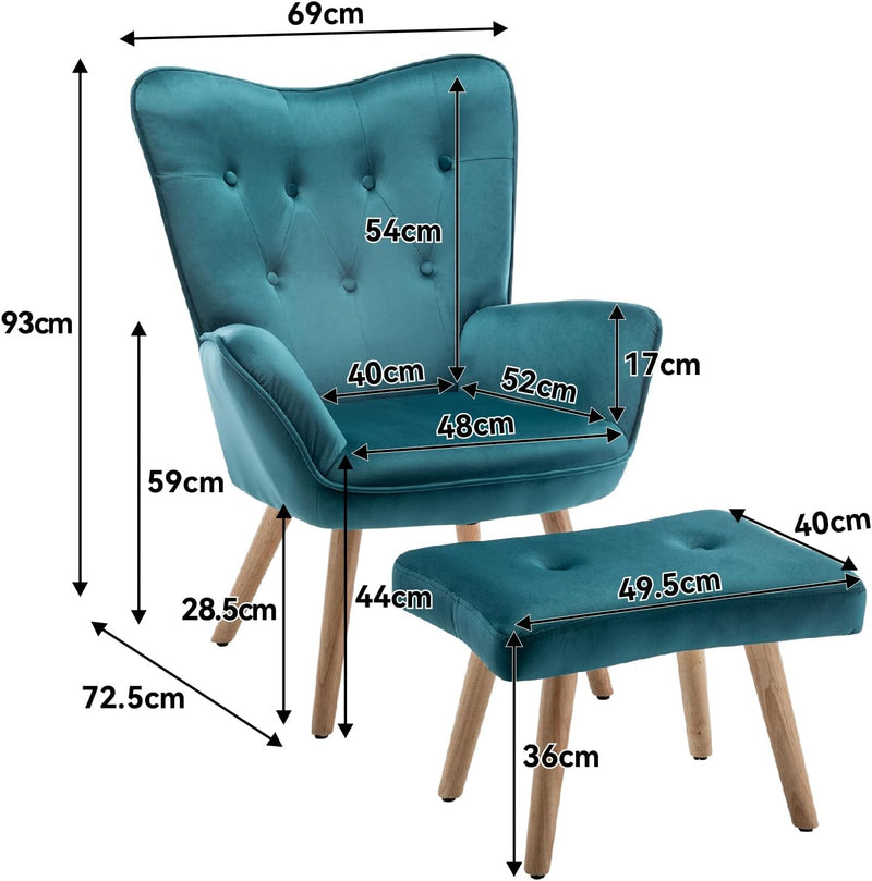 Armchair with Footstool Comfy Velvet Living Room Reading