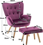 Armchair with Footstool Comfy Velvet Living Room Reading