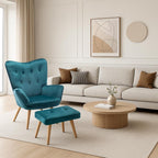 Armchair with Footstool Comfy Velvet Living Room Reading