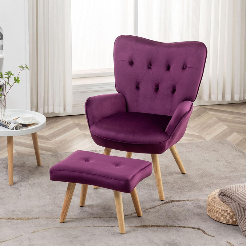 Armchair with Footstool Comfy Velvet Living Room Reading