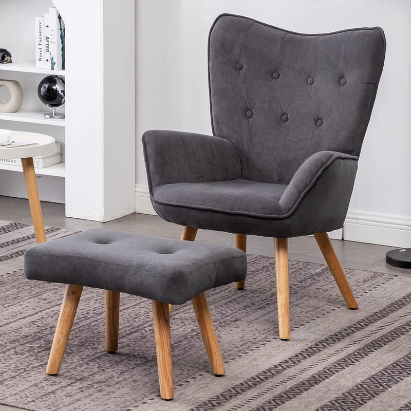 Armchair with Footstool Comfy Velvet Living Room Reading