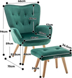 Armchair with Footstool Comfy Velvet Living Room Reading