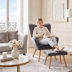 Armchair with Footstool Comfy Velvet Living Room Reading