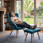 Armchair with Footstool Comfy Velvet Living Room Reading
