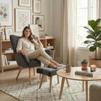 Armchair with Footstool Comfy Velvet Living Room Reading
