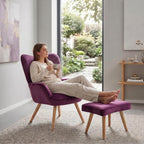 Armchair with Footstool Comfy Velvet Living Room Reading