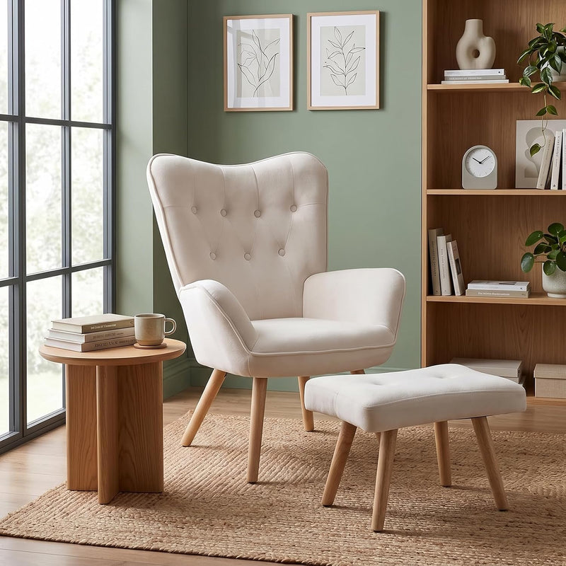 Armchair with Footstool Comfy Velvet Living Room Reading