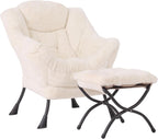Armchair with Ottoman Comfy Upholstered Lounge Reading Chair