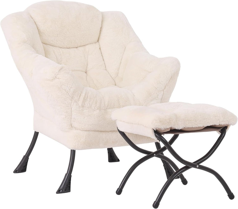Armchair with Ottoman Comfy Upholstered Lounge Reading Chair