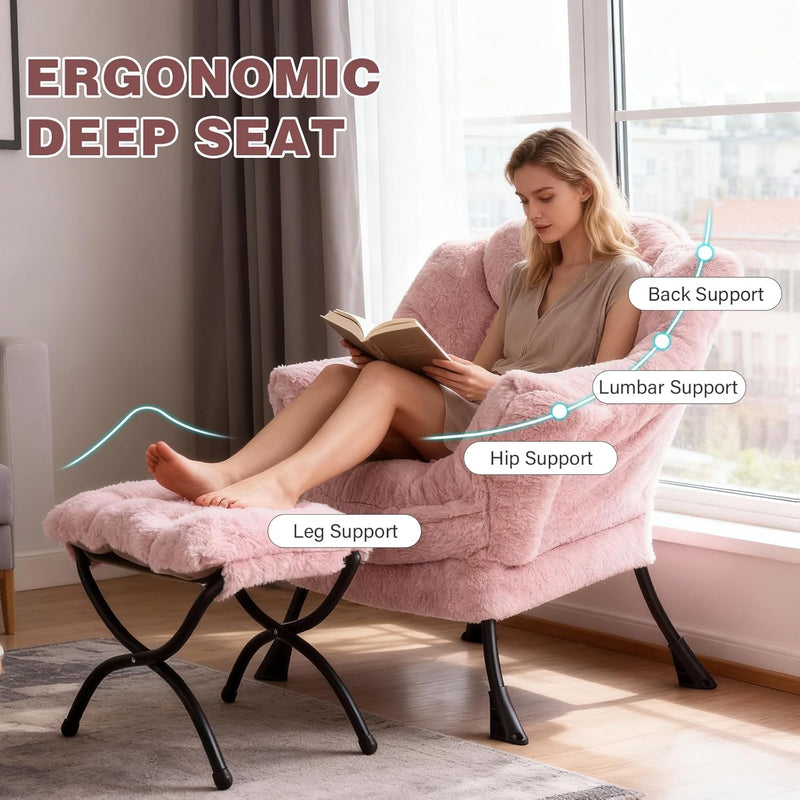 Armchair with Ottoman Comfy Upholstered Lounge Reading Chair