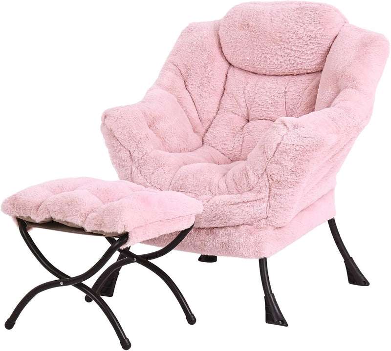 Armchair with Ottoman Comfy Upholstered Lounge Reading Chair