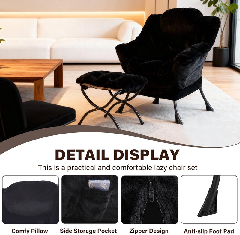 Armchair with Ottoman Comfy Upholstered Lounge Reading Chair