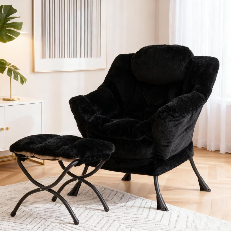 Armchair with Ottoman Comfy Upholstered Lounge Reading Chair