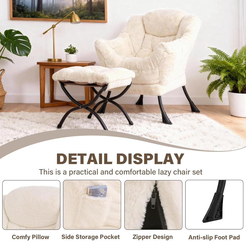 Armchair with Ottoman Comfy Upholstered Lounge Reading Chair