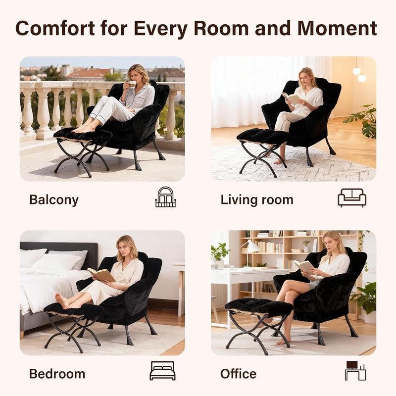 Armchair with Ottoman Comfy Upholstered Lounge Reading Chair