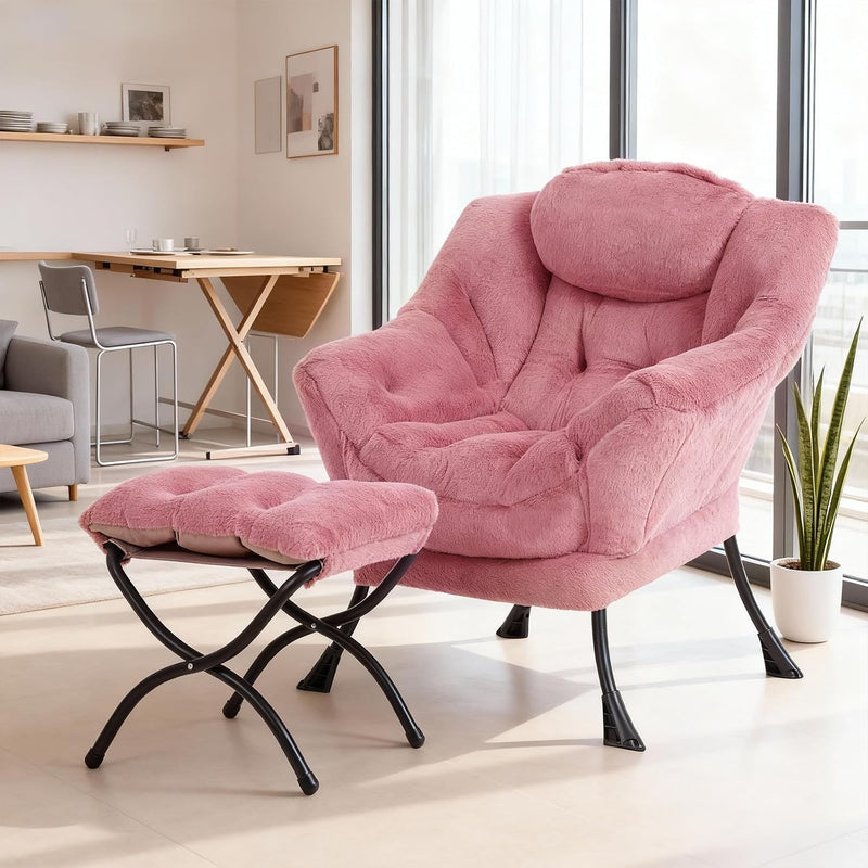 Armchair with Ottoman Comfy Upholstered Lounge Reading Chair