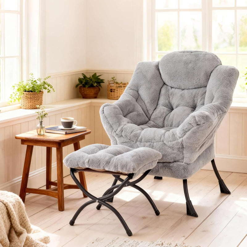 Armchair with Ottoman Comfy Upholstered Lounge Reading Chair