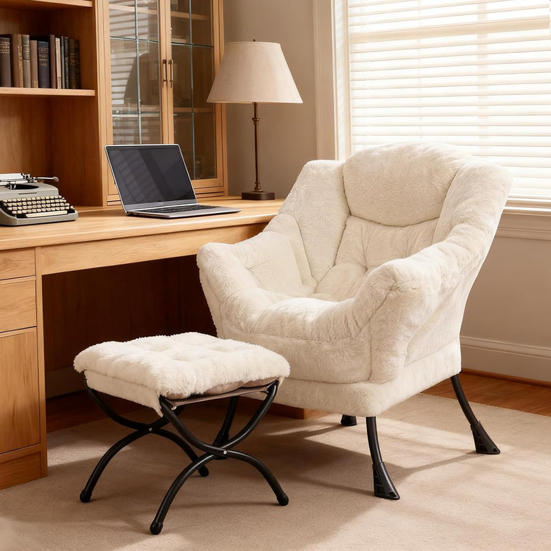 Armchair with Ottoman Comfy Upholstered Lounge Reading Chair