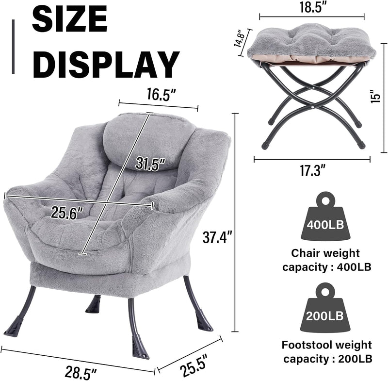 Armchair with Ottoman Comfy Upholstered Lounge Reading Chair