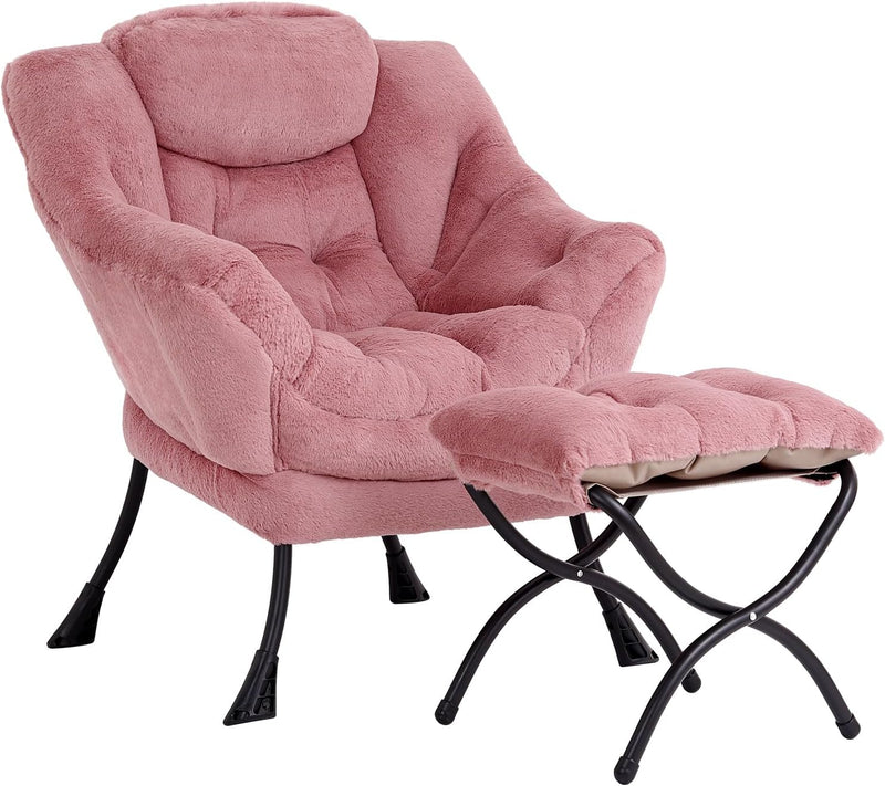 Armchair with Ottoman Comfy Upholstered Lounge Reading Chair